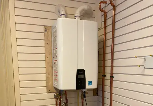 A newly installed tankless water heater